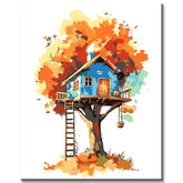Painting by Numbers Art Illustration Blue Treehouse in Red Tree